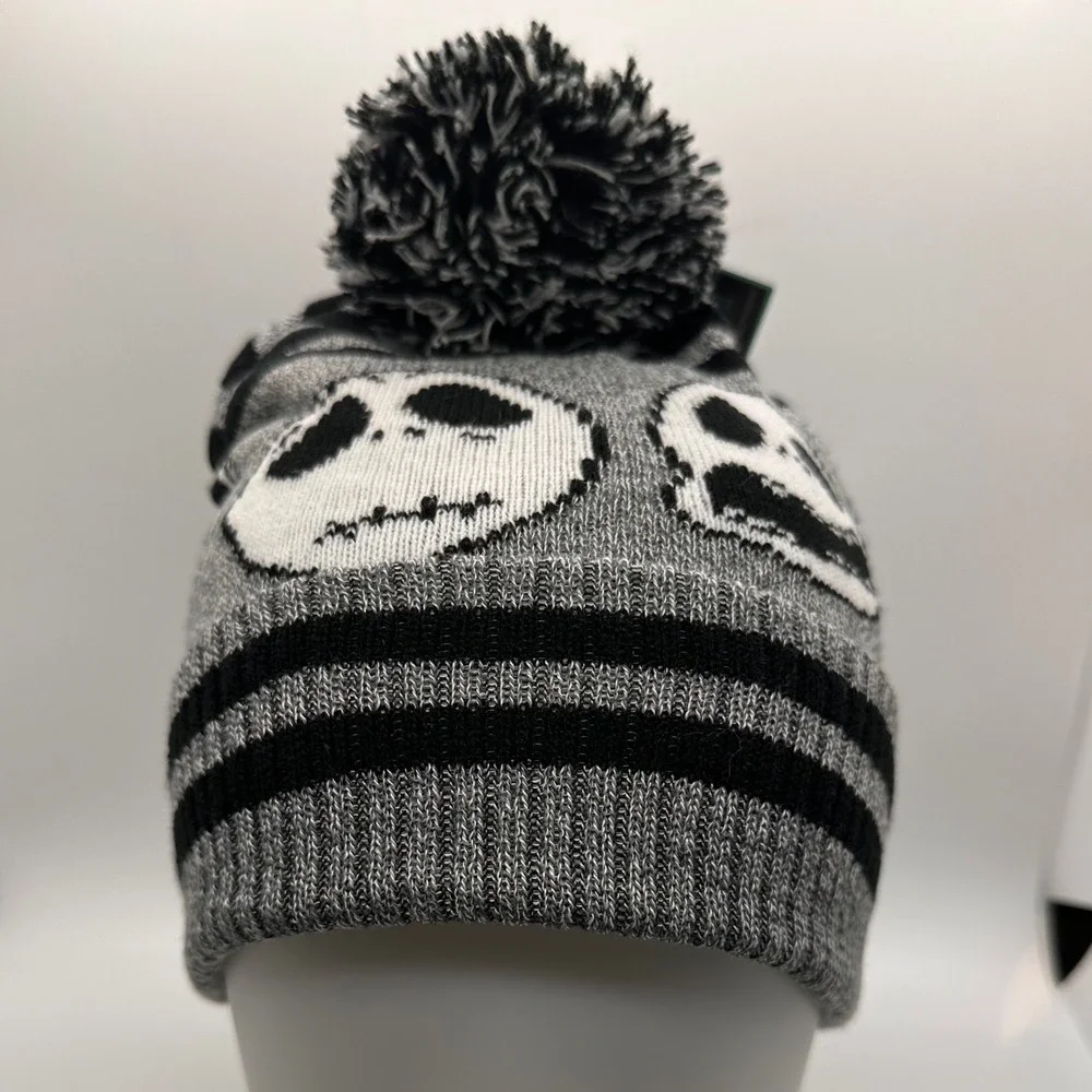 Nightmare Before Christmas Jack Skellington Beanie‎ Pom Pom Knit Hat Black White